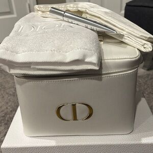 Dior Cream Cosmetic Bag with Gold Accents